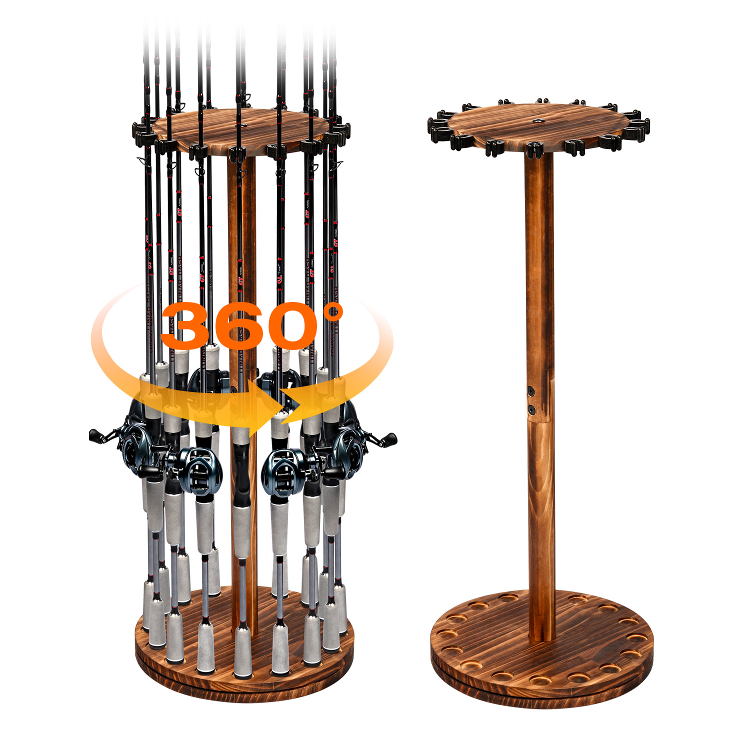 Fishing Rod Rack - 원형 탄화목 낚싯대 홀더 회전식 디스플레이