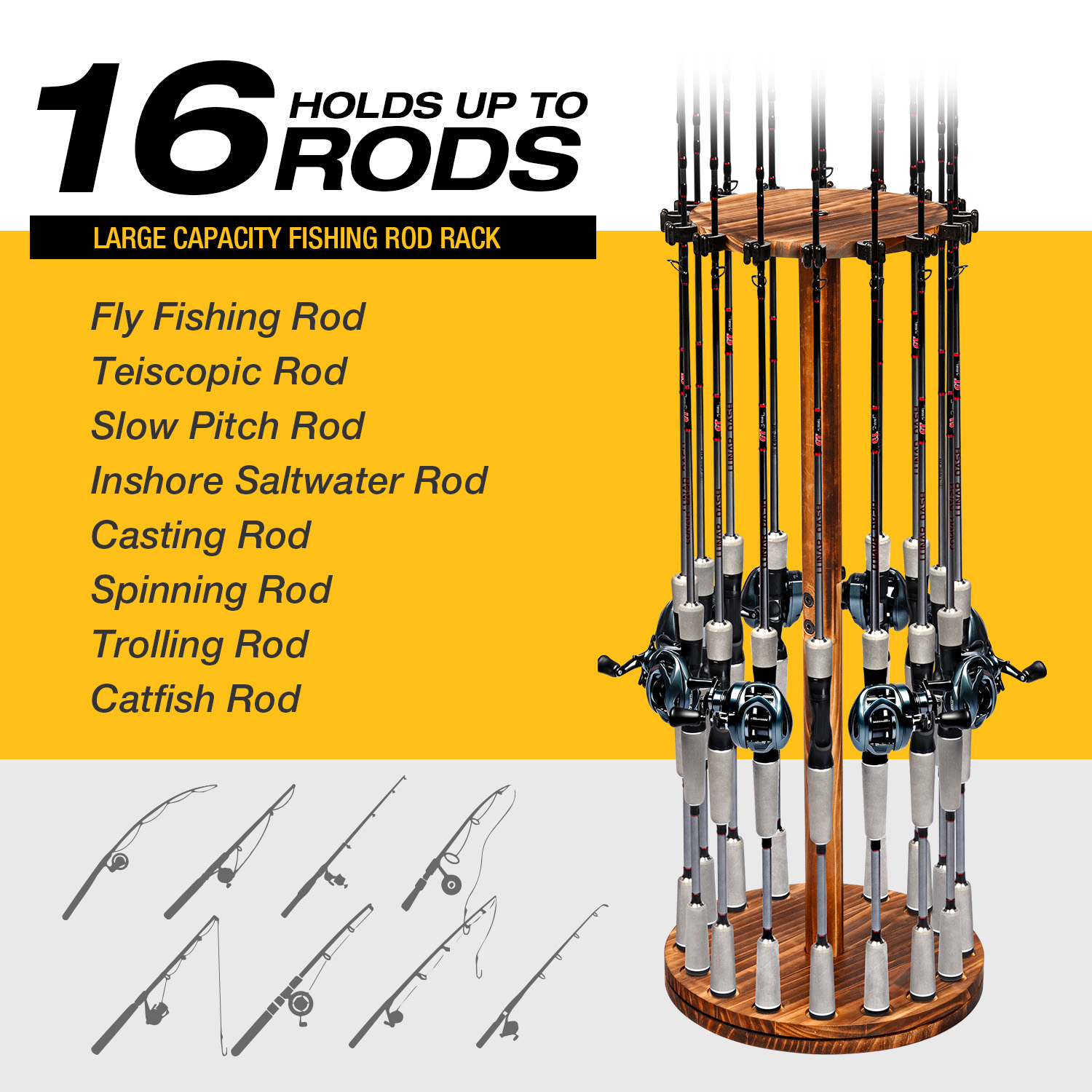 원형 탄화목 낚싯대 홀더 회전식 디스플레이 스탠드 낚싯 - Fishing Rod Rack 리뷰 및 가격