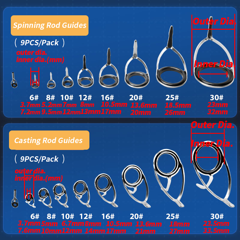 9Pcs 낚싯대 가이드 링 수리 키트 세라믹 링 스피닝 - Fishing Rod Guide Replacement 리뷰 및 가격